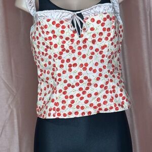 Cherry Print Square-Neck Tank Top - Pink/Red